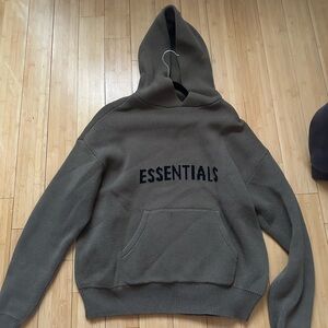 ESSENTIALS Olive Knit Hood with Logo Patch